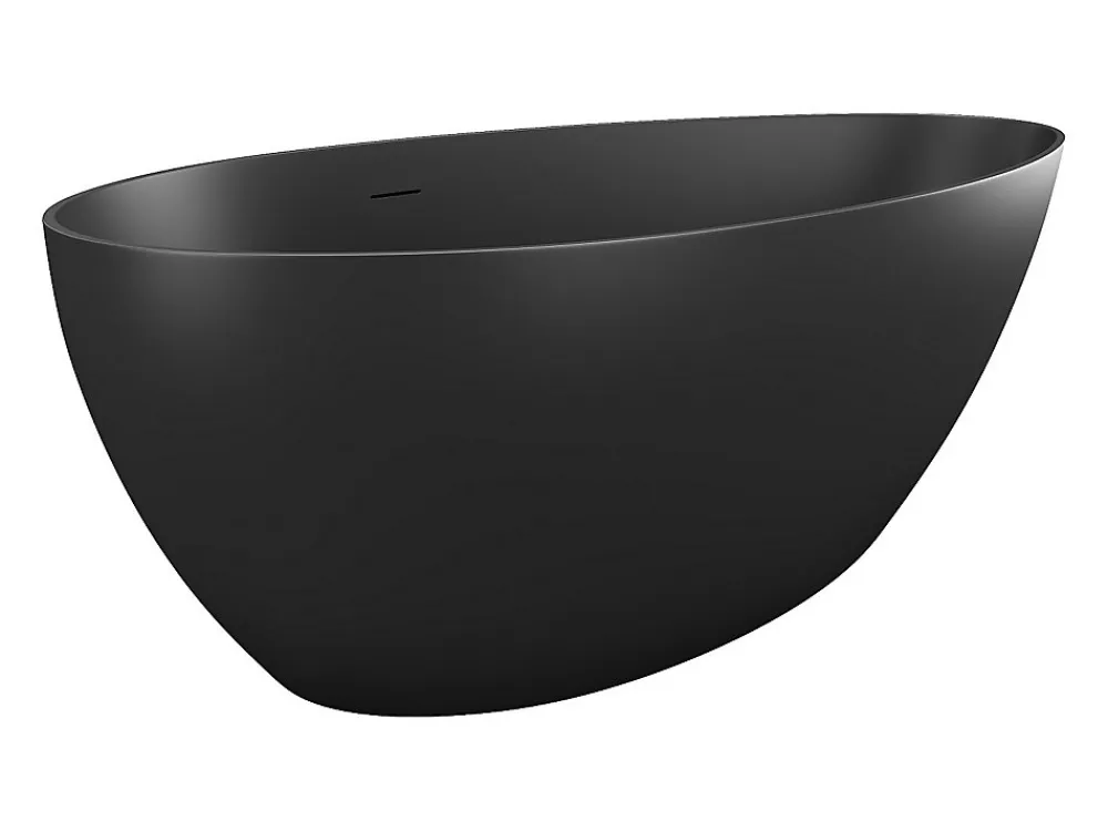 Vente-unique Baignoire îlot asymétrique - 245 L - 160 x 82 x 58 cm - Noir mat - Acrylique - APULIA