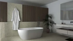 Poalgi Baignoire îlot blanche Solid Surface 168x80x53,5 cm inclus tablette - modèle SHIRO