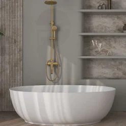 Baignoire Îlot|Poalgi Baignoire îlot blanche Solid Surface 170x80x51 cm inclus tablette - modèle MENORCA