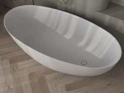 Baignoire Îlot|Poalgi Baignoire îlot blanche Solid Surface 170x80x51 cm inclus tablette - modèle MENORCA