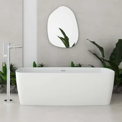 Baignoire Îlot|Poalgi Baignoire îlot blanche Solid Surface 170x80x50 cm inclus tablette - modèle KABU