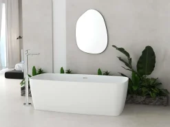 Baignoire Îlot|Poalgi Baignoire îlot blanche Solid Surface 170x80x50 cm inclus tablette - modèle KABU