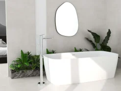 Baignoire Îlot|Poalgi Baignoire îlot blanche Solid Surface 170x80x50 cm inclus tablette - modèle KABU