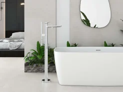 Baignoire Îlot|Poalgi Baignoire îlot blanche Solid Surface 170x80x50 cm inclus tablette - modèle KABU