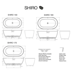Baignoire Îlot|Poalgi Baignoire îlot blanche Solid Surface 157x80x52,5 cm inclus tablette - modèle SHIRO