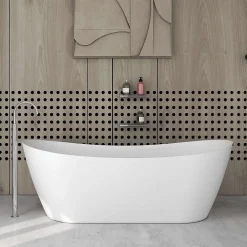 Poalgi Baignoire îlot blanche Solid Surface 180x80x63 cm inclus tablette - modèle CAPRI
