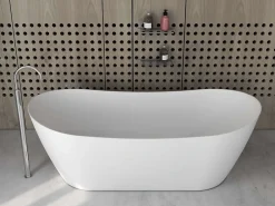 Poalgi Baignoire îlot blanche Solid Surface 180x80x63 cm inclus tablette - modèle CAPRI