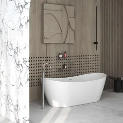 Poalgi Baignoire îlot blanche Solid Surface 180x80x63 cm inclus tablette - modèle CAPRI