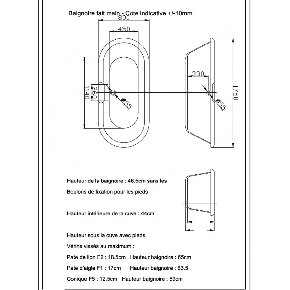 Planète Bain Baignoire îlot Charly blanche rétro + pieds conique chrome