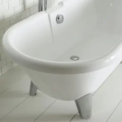 Planète Bain Baignoire îlot Charly blanche rétro + pieds conique chrome