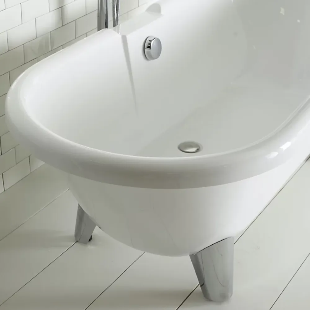 Planète Bain Baignoire îlot Charly blanche rétro + pieds conique chrome
