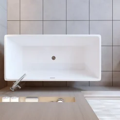 AICA Sanitaire Baignoire îlot design en acrylique - 250L - 150 x 72 x 56cm - Confort ergonomique et élégance moderne - avec Bonde et trop plein