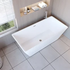 AICA Sanitaire Baignoire îlot design en acrylique - 250L - 150 x 72 x 56cm - Confort ergonomique et élégance moderne - avec Bonde et trop plein