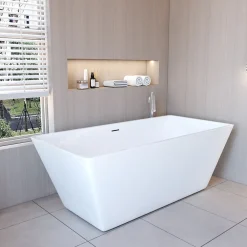 AICA Sanitaire Baignoire îlot design en acrylique - 250L - 150 x 72 x 56cm - Confort ergonomique et élégance moderne - avec Bonde et trop plein