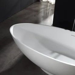 Bernstein Baignoire îlot Design en fonte minérale VIGO - blanc mat - Avec robinet mitigeur 1521, Avec siphon, 170x85cm