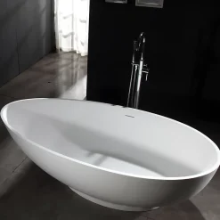 Bernstein Baignoire îlot Design en fonte minérale VIGO - blanc mat - Avec robinet mitigeur 1521, Sans siphon, 170x85cm