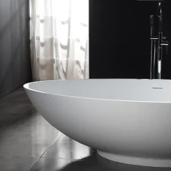 Bernstein Baignoire îlot Design en fonte minérale VIGO - blanc mat - Sans robinet, Avec siphon, 150x75cm