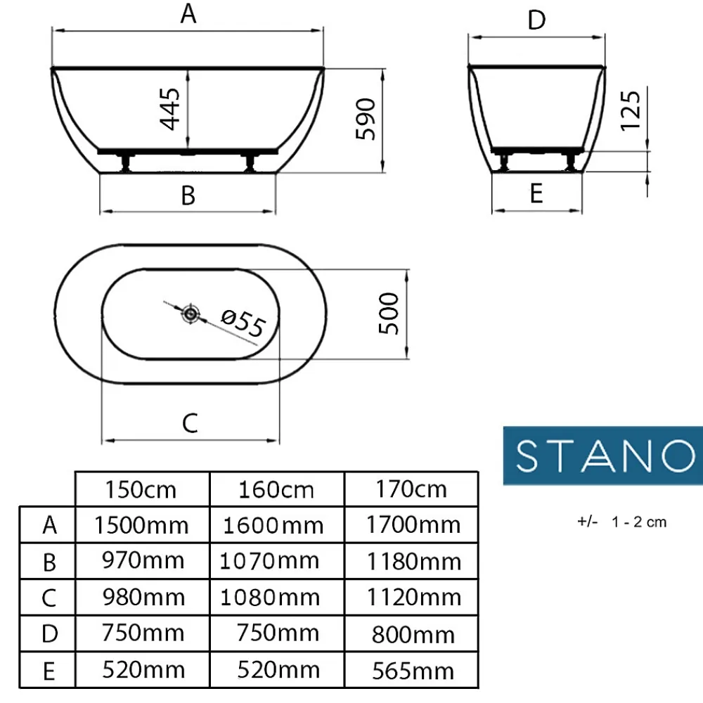 Stano Baignoire îlot design ovale LISBON blanche 160 cm Mat