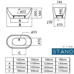 Stano Baignoire îlot design ovale BOSTON blanche 142 cm