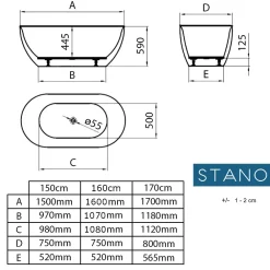 Stano Baignoire îlot design ovale LISBON noir mat 170 cm