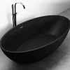Bernstein Baignoire îlot en fonte minérale RELAX - 176x103cm - Noir mat, Sans siphon, Avec robinet mitigeur 8028B
