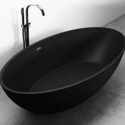 Bernstein Baignoire îlot en fonte minérale RELAX - 176x103cm - Noir mat, Sans siphon, Avec robinet mitigeur 8028B