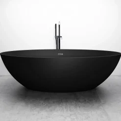 Bernstein Baignoire îlot en fonte minérale RELAX - 176x103cm - Noir mat, Sans siphon, Avec robinet mitigeur 8028B
