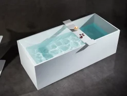 Bernstein Baignoire îlot en fonte minérale 170x72x55cm Blanc mat - LUNA STONE - Sans robinet sur pied + siphon