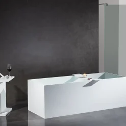 Bernstein Baignoire îlot en fonte minérale 170x72x55cm Blanc mat - LUNA STONE - Sans robinet sur pied + siphon