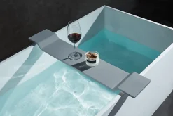 Bernstein Baignoire îlot en fonte minérale 170x72x55cm Blanc mat - LUNA STONE - Sans robinet sur pied + siphon