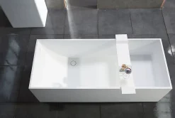 Bernstein Baignoire îlot en fonte minérale 170x72x55cm Blanc mat - LUNA STONE - Sans robinet sur pied + siphon