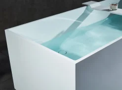 Bernstein Baignoire îlot en fonte minérale 170x72x55cm Blanc mat - LUNA STONE - Sans robinet sur pied + siphon
