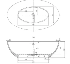 Bernstein Baignoire îlot en fonte minérale RELAX - 176x103cm - Sans siphon, Blanc mat, Avec robinet mitigeur 8028B