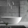 Bernstein Baignoire îlot en fonte minérale (fonte minérale) RIO STONE - 180x85cm - Avec siphon et robinet mitigeur 1523C, Blanc brillant