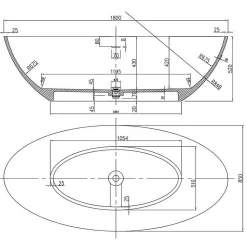 Bernstein Baignoire îlot en fonte minérale (fonte minérale) RIO STONE - 180x85cm - Avec siphon et robinet mitigeur 1523C, Blanc brillant