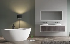 Bernstein Baignoire îlot en fonte minérale HAWAII STONE - 180x85cm - Sans siphon, Avec robinet mitigeur 1523C, Blanc brillant