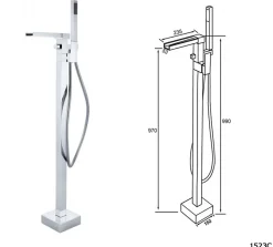 Bernstein Baignoire îlot en fonte minérale HAWAII STONE - 180x85cm - Sans siphon, Avec robinet mitigeur 1523C, Blanc brillant