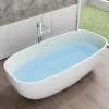 Bernstein Baignoire îlot en fonte minérale, OCEAN STONE - 180x87cm - Avec robinet mitigeur 8028, Avec siphon, Blanc mat