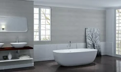 Bernstein Baignoire îlot en fonte minérale, OCEAN STONE - 180x87cm - Avec robinet mitigeur 8028, Avec siphon, Blanc mat