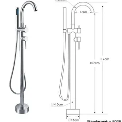 Bernstein Baignoire îlot en fonte minérale, OCEAN STONE - 180x87cm - Avec robinet mitigeur 8028, Avec siphon, Blanc mat