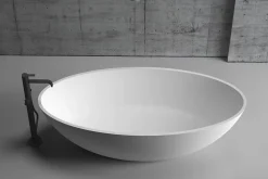 Baignoire Îlot|Bernstein Baignoire îlot en fonte minérale (fonte minérale) RIO STONE - 180x85cm - Avec siphon, Blanc mat, Avec robinet mitigeur 8028B