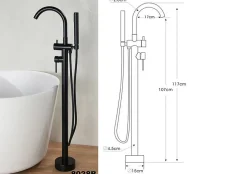 Baignoire Îlot|Bernstein Baignoire îlot en fonte minérale (fonte minérale) RIO STONE - 180x85cm - Avec siphon, Blanc mat, Avec robinet mitigeur 8028B