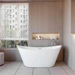 AICA Sanitaire Baignoire îlot en forme de ovale L150x72xH65cm blanc en Acrylique avec Bonde et trop plein - Pratique et esthétique