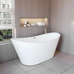 AICA Sanitaire Baignoire îlot en forme de ovale L150x72xH65cm blanc en Acrylique avec Bonde et trop plein - Pratique et esthétique