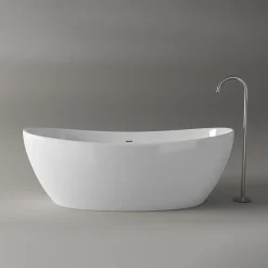 Baignoire Îlot|Bernstein Baignoire îlot Fonte minérale ovale 180x85x64cm + bonde et trop plein - Blanc brillant - HAWAII STONE