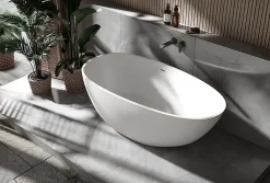Baignoire Îlot|Bernstein Baignoire îlot fonte minérale ovale autoportante Moderne avec bonde - 150x75x54cm - VELA Blanc mat