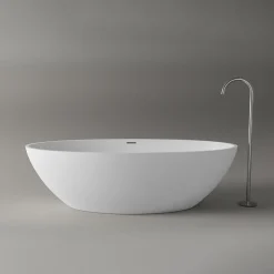Bernstein Baignoire îlot fonte minérale Ovale Moderne pour Salle de Bain avec Bonde et trop plein - 180x85x52cm - RIO STONE - Blanc Mat