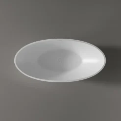 Bernstein Baignoire îlot fonte minérale Ovale Moderne pour Salle de Bain avec Bonde et trop plein - 180x85x52cm - RIO STONE - Blanc Mat