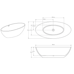 Bernstein Baignoire îlot fonte minérale Ovale Moderne pour Salle de Bain avec Bonde et trop plein - 180x85x52cm - RIO STONE - Blanc Mat