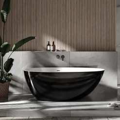 Baignoire Îlot|Bernstein Baignoire îlot fonte minérale ovale autoportante Moderne avec bonde - 150x75x54cm - VELA Noir (brillant)
